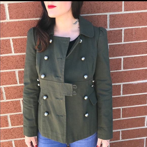 Topshop Jackets & Blazers - TopShop Military Olive Green Button Coat